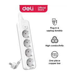 Prelungitor DELI, 4 prize, 3 m, înpămîntare, întrerupător